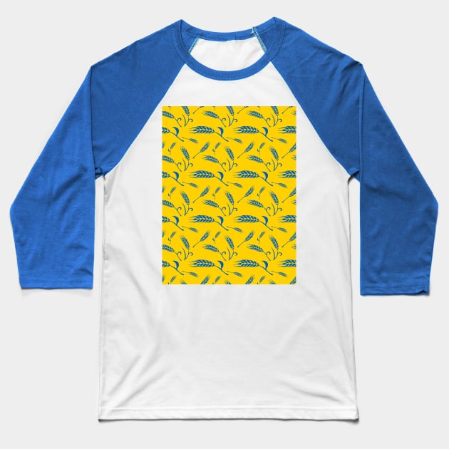 Wheat ear in Ukrainian flag colors pattern Baseball T-Shirt by Cute-Design